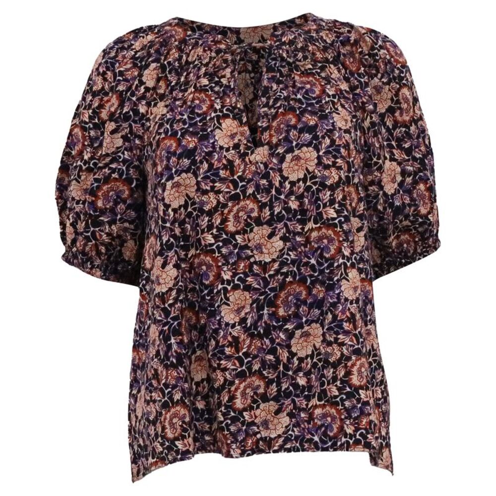 Ulla Johnson Puff Sleeve Peasant Blouse Top in Floral Print Cotton
